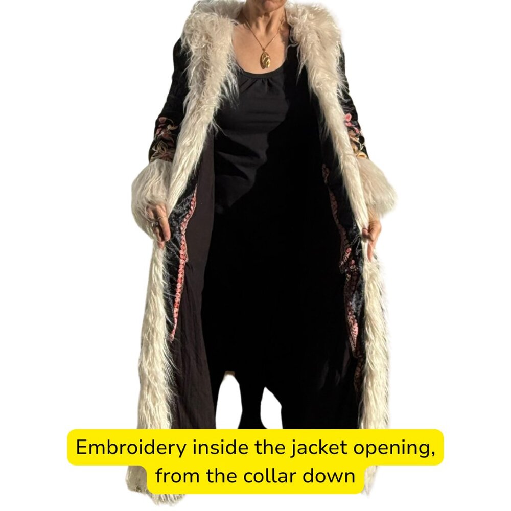 NEW Jennafer Grace Penny Lane Deluxe Velvet Embroidered Faux Fur Boho Coat XL - Picture 7 of 12